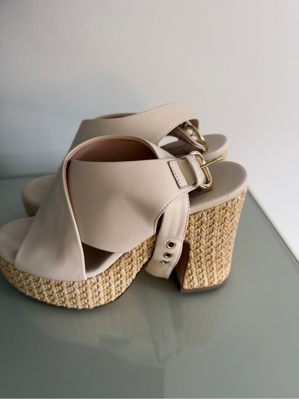 Beige Cross-Band Espadrille Platform Sandals